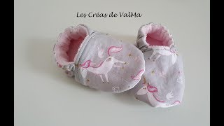 Chaussons bébé  avec doublure  sans coutures apparentes  Tuto couture ValMa Créas [upl. by Nereil]