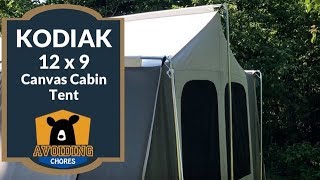 First Setup With Kodiak Canvas 12 x 9 Cabin Tent  Awning at Blomindon Camping Park [upl. by Ennoira]