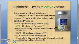 Microbiology 213 e Diptheria Vaccination DPT DaPT DwPT Vaccine Toxoid Immunization Prophylaxis [upl. by Eatnuahc431]