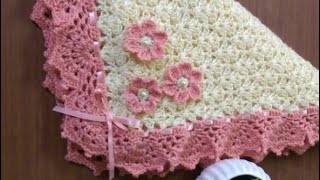 How to Crochet a Baby Blanket  Linda Sabanita Tejida en Crochet con Flores y Listón o Lazo 🎀 👶 🍼 [upl. by Llenrep793]