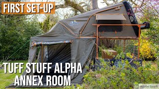 Tuff Stuff Alpha  Annex Room for Roof Top Tent Trailer  First Setup [upl. by Eatnoled]