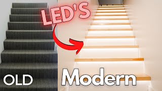 DIY Modern Staircase and Handrail Makeover With Led Lights [upl. by Obadias]