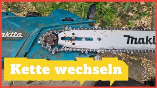 Kettensäge reinigen Kettewechsel und Kettenspanner Beispiel Makita UC3541A [upl. by Nolak]