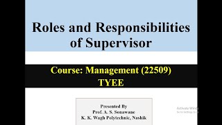 Roles and Responsibilities of Supervisor [upl. by Notwal]