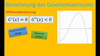 Berechnung des Gewinnmaximums mit der Differentialrechnung [upl. by Tamera]