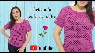 Tutorial Blusa Basica a Crochet Principiantes Facil y Rapido canesú punto granny ✨💖💋 [upl. by Allyson]