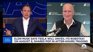 Tesla shares pop on Musk announcement that robotaxis will be unveiled on August 8 [upl. by Lundin141]