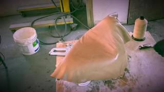 Custom motorcycle seat stretching the base layer leather [upl. by Hummel683]