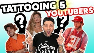 Tattooing 5 YouTubers In 1 Day ft Alissa Violet Jc Caylen Faze Banks  More [upl. by Acinom]