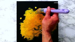 Yellow Tree on Black Canvas  Easy Oval Brush Painting Technique  for Beginners [upl. by Nilats]