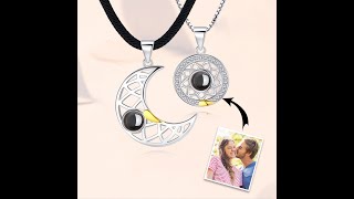 Custom Photo Projection Matching Necklace Personalized Couple Jewelry Nano Engraving Pendant [upl. by Wyn]