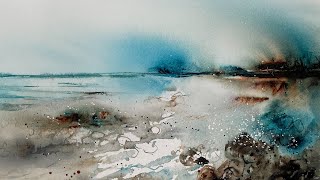 Atmospheric Abstract Watercolour Seascape Tutorial [upl. by Edric]