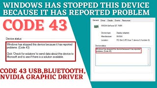 Windows has stopped this device because it has reported problem code 43 [upl. by Hamil]