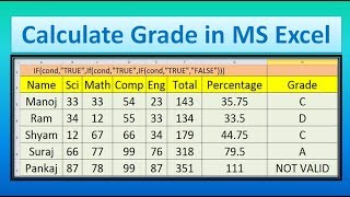 Calculate Grade and Percentage using Nested If in MS Excel18 [upl. by Estele]