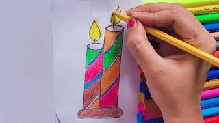 How to Drw a Candle Easy Candle drawing Step by Step drawing Diwali special drawing Diya drawing [upl. by Aicilana]