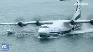 Aerial view Chinas AG600 amphibious aircraft makes maiden flight from water [upl. by Snah]