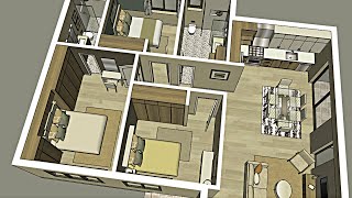 Only 100m2  Interior Plans with 3 Bed 2 Bath [upl. by Eiroc]