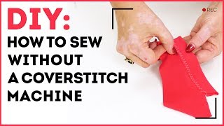 How to sew without a coverstitch machine Working with a knit fabric on a household sewing machine [upl. by Yddet771]