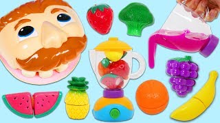 Making Mr Play Doh Head Fruit Slime Smoothies Using Magic Toy Blender [upl. by Akcebar]