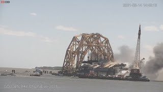 Capsized Golden Ray cargo ship catches fire in St Simons Sound [upl. by Idnahs484]