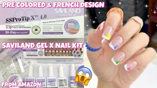 TRYING SAVILAND SSPROTIP GEL X NAIL KIT FROM AMAZON  PRE COLORED amp FRENCH TOP DESIGN NAILS [upl. by Mihcaoj323]