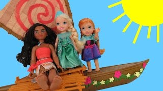 MOANA meets queen ELSA  Anna amp Elsa toddlers SAIL on Moanas boat  Ocean  Waves [upl. by Llertnor]