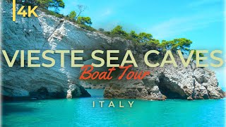 Gargano Vieste Boat Tour of Sea Caves in 4K  Puglia Italy [upl. by Eronaele]