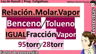 𝑹𝒆𝒍𝒂𝒄𝒊ó𝒏 𝒎𝒐𝒍𝒂𝒓 𝒅𝒆 𝒗𝒂𝒑𝒐𝒓 bencenotolueno con fracción de vapor igual presiones de vapor 95 y 28 torr [upl. by Jezabelle]