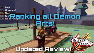 UPDATED Ranking and Showcasing all demon arts  Slayer Tycoon [upl. by Greysun638]