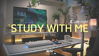 4HOUR STUDY WITH ME  Calm Piano🎹 Rain sounds ft Keyboard sounds  Pomodoro 5010  Late night 🌙 [upl. by Lucais]