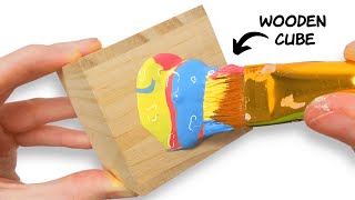 Painting a WOOD Cube  6 Character Designs with Acrylic Paint [upl. by Giralda]