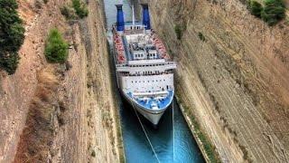 Ship traffic in Corinth Canal  Greece [upl. by Haelak373]