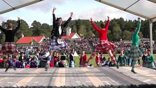 Competitors in the Hullachan Scottish Highland Dance during the 2019 Braemar Gathering in Scotland [upl. by Avilys908]