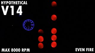 Hypothetical V14 engine audiovisual demonstration  RPM sweep to 8000 and back [upl. by Calvo240]