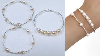 3 Easy Beading Pearl and Crystal Bangle Style Bracelets [upl. by Platto122]