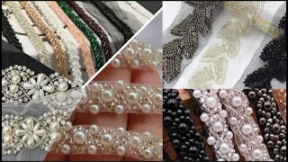 How To Make Pearl Beaded lace  Hand Embroidery  Stone Sequences moti Work ZardosiTutorial [upl. by Nnahaid]