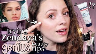 TRYING ZENDAYAS MAKEUP TIPS  Some of these are GENIUS [upl. by Levey336]