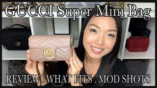 GUCCI SUPER MINI MARMONT REVIEW  What Fits  Comparison  Mod Shots  GINALVOE [upl. by Bucher20]