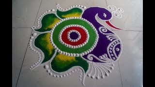 Beautiful Peacock Rangoli Design  Sanskar Rangoli [upl. by Gough]