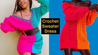 Crochet Sweater Dress  Oversized Crochet sweater Dress [upl. by Ciprian]