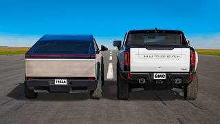 Tesla Cybertruck v Hummer EV DRAG RACE [upl. by Esirahc]