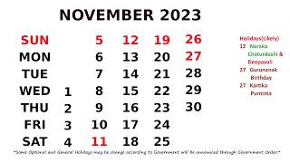 November Calendar 2023 [upl. by Nosylla456]