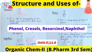 Structure and Uses of Phenol Cresols Resorcinol Naphthol B pharm organic chemistry [upl. by Rett]