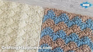 Easy Crochet Interlocking Shell Stitch Tutorial For Beginners  Crafting Happiness [upl. by Ycnaffit]