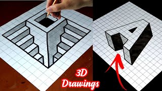 ✅ Easy 3D Drawings on GraphGrid Paper graphpaperart [upl. by Atalante]