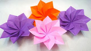 【折り紙の花】折り紙一枚で作るダリア【Origami Flower】可愛いです／craft OKUYA [upl. by Annalee]