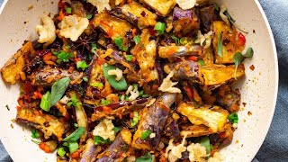 Crispy Chilli Aubergine Stir Fry  Tempura Aubergine Recipe  VEGAN [upl. by Smart]