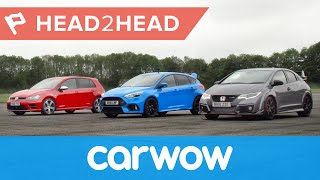 Ford Focus RS vs Honda Civic Type R vs VW Golf R drag race amp review  Head2Head [upl. by Satterfield651]