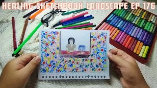 Healing sketchbook tour oil pastel landscape painting ep 176 [upl. by Maude450]