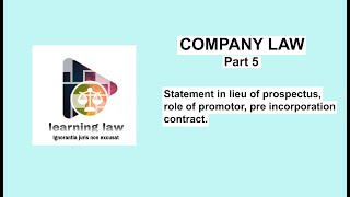 company law part V  English  Preincorporation contracts  role of promotor [upl. by Millhon]